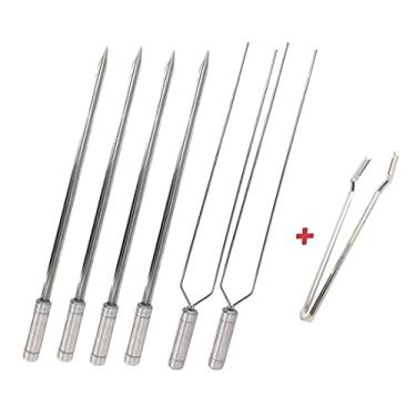 Imagem de Kit 6x Espetos Inox 50cm Mais Pegador De Carnes, Churrasco