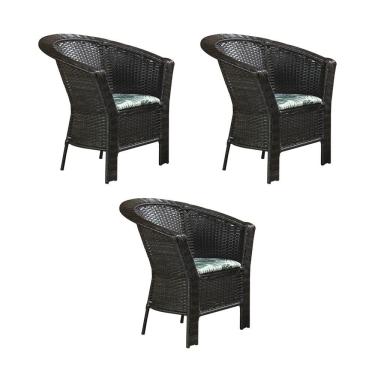 Imagem de Kit 3 Poltronas para Jardim Base Aço Maresias em Junco - Café