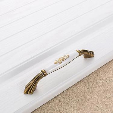 Imagem de Puxador de cerâmica com flor de ouro, armário simples, maçaneta da porta, puxador antigo, ferragens, 7012,128 mm antigo