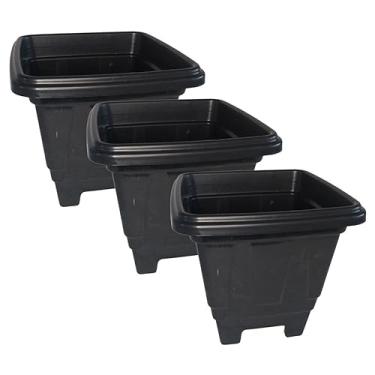 Imagem de Kit 3 Vaso Quadrado Grego 25cm Decorativo 5 Litros Preto Com Suporte Pé Elevado Para Flores e Plantas de Plástico