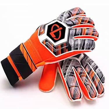 Imagem de Luvas de futebol masculinas/femininas luvas de goleiro super apertadas luvas de futebol de encaixe - design fácil de calçar sem alça de pulso para adultos e jovens palma de látex antiderrapante com aderência forte, vermelho, 10