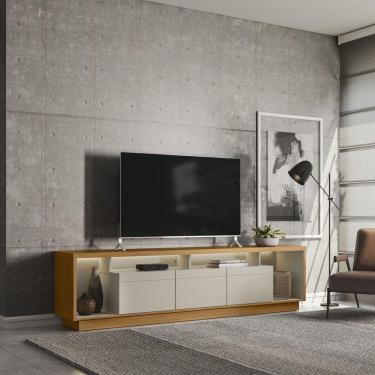 Imagem de Rack para TV até 75 Polegadas com Fita de LED 218cm 3 Portas Cronos Marrom/ Off White