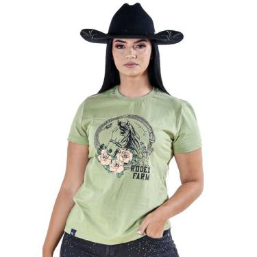 Imagem de Camiseta Feminina Baby Look Verde Rodeo Farm Estampada Rosa
