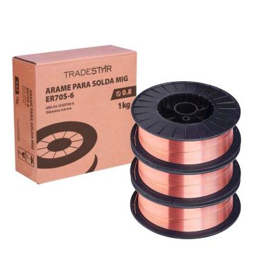 Imagem de Kit 3 Rolos Arame Para Solda Mig Com Gás 0,8 mm 1Kg Er70s-6
