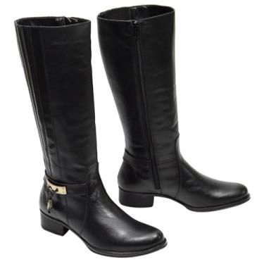 Imagem de Bota Montaria Lisa Com Bico Redondo Feminino Cano Alto Fecho de Ziper