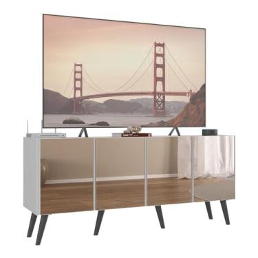 Imagem de Rack Tv até 50 Polegadas 4 Portas Retrô com Espelhos Multimóveis Mp1082 Branco/preto