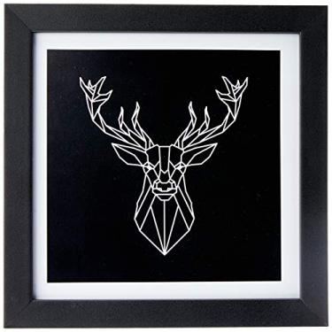 Imagem de Arte Maníacos Quadro Decorativo Cervo Geométrico Borda Branca - 20 x 20 cm (Moldura em Laca Preta), Preto,