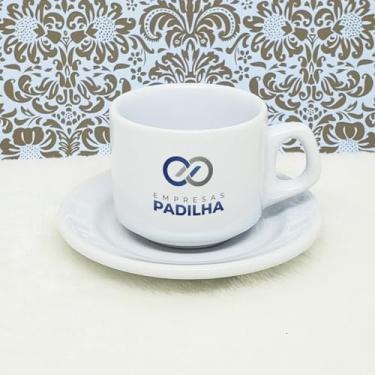 Imagem de Xícara Personalizadas com a Sua Logomarca + Pires (Para Café e Chá) Capacidade 180 ml