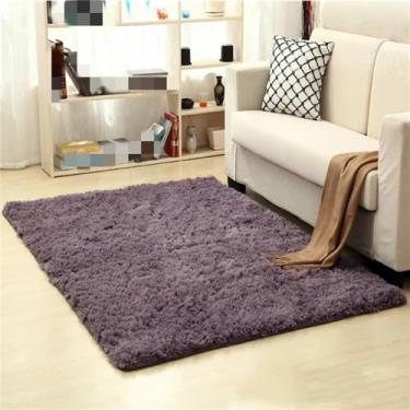 Imagem de GROWBY Tapete desgrenhado de seda macia para sala de estar casa tapetes de pelúcia quentes tapetes macios área tapete do banheiro, cinza roxo, 100x160cm
