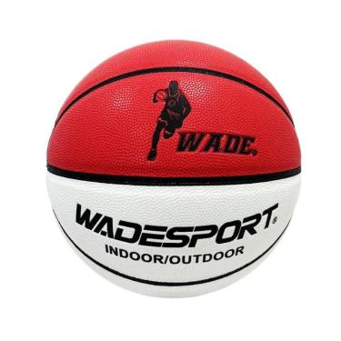 Imagem de Bola Basquete Wade Tam Oficial Couro + Bomba De Ar - Branca e Vermelha