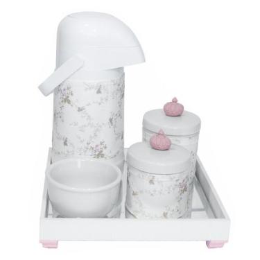 Imagem de Kit Higiene Espelho Potes, Garrafa, Molhadeira E Capa Coroa Rosa Quart