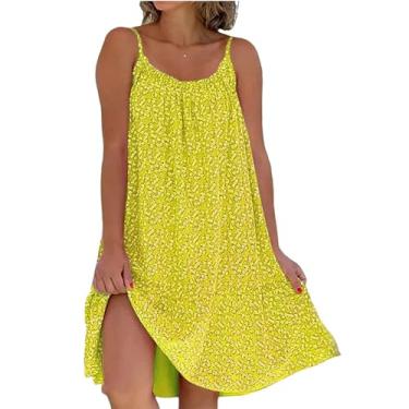 Imagem de CamiBloom – Vestido de camisa com estampa floral, vestido feminino de verão solto, vestido de verão com alças estilo boho, Amarelo, GG