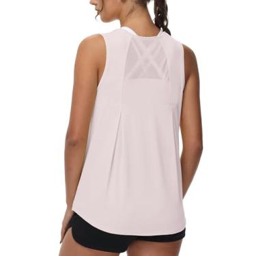 Imagem de Attifall Camisetas femininas de malha sem mangas, para ioga, corrida, atlética, para academia, secagem fria, Rosa claro, PP