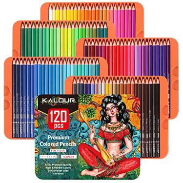 Imagem de Kalour Lápis de cor profissional, conjunto de 120 cores, artistas núcleo macio com cores vibrantes, ideal para desenhar sombreamento, lápis de colorir para adultos, artistas iniciantes