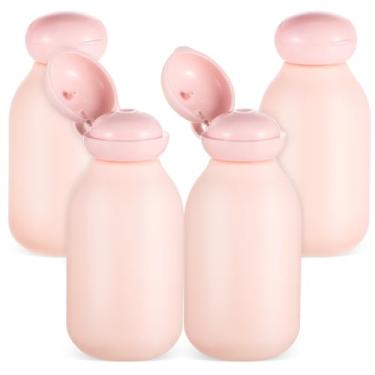 Imagem de 4 garrafas vazias de apertar com tampa flip, garrafas de viagem de plástico recarregáveis, recipientes de shampoo à prova de vazamentos, dispensador de loção para creme, shampoo, condicionador/2850