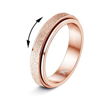 Imagem de Diamday Anéis Fidget para mulheres e homens - 2 anéis giratórios de aço de titânio de 4 mm para alívio da ansiedade, alívio do estresse, glitter, jateamento de areia, joias de ansiedade para presentes