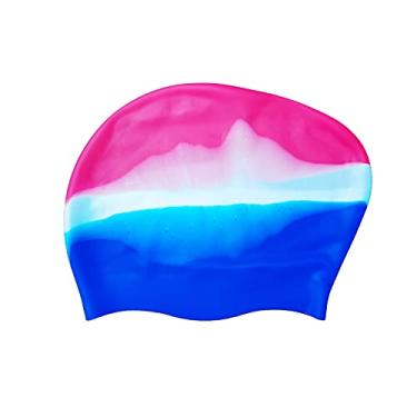 Imagem de AWOCAN Touca de natação de silicone para mulheres meninas à prova d'água para piscina cobertura orelhas para manter seu cabelo seco, antiderrapante e 3D, macio, elástico, durável, fácil de colocar e