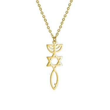 Imagem de EUEAVAN Colar com selo messiânico para mulheres, estrela de Davi, Jesus, peixe, menorá, selo messiânico de Jerusalém, pingente de amuleto religioso judaico, joia de Hanukkah, símbolo de oração, Medium