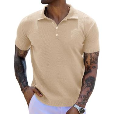 Imagem de URRU Camisa polo masculina de malha de manga curta texturizada pulover camiseta leve de ajuste clássico, Caqui, GG