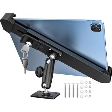 Imagem de Dosvsi Suporte de tablet de carro com trava, braço ajustável de metal, suporte antifurto para iPad para frota comercial/caminhão de trabalho, base de perfuração industrial para iPad 11 Air Mini, ELD,