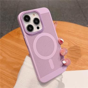 Imagem de Capa magnética de grade de malha de dissipação de calor ultrafina para iPhone 15 13 12 14 11 Pro Max Matte Hard Steel Magsafing Cove, roxo claro, para iPhone 12 Pro