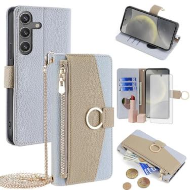 Imagem de Asuwish Capa de telefone para Samsung Galaxy S24 5G capa carteira com protetor de tela de vidro temperado e espelho flip anel suporte cartão de crédito alça transversal suporte celular S 24 24S G5