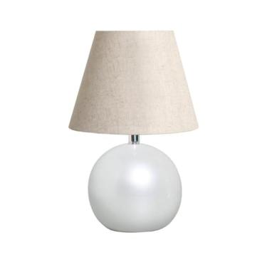 Imagem de Abajur Bola Decoração Cerâmica Cúpula De Tecido Linho Pérola