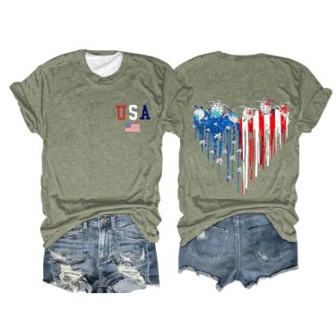 Imagem de Camiseta feminina com bandeira americana 4th of July Patriotic Plus Size, manga curta, gola redonda, casual, estampa divertida, camisetas de verão, Verde, XXG