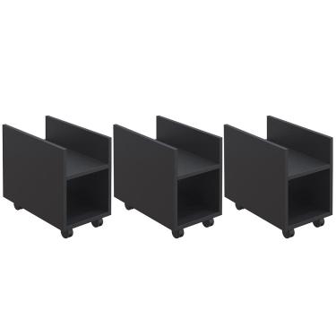 Imagem de Kit 03 Suportes Para Cpu E Nobreak Com Rodízios Guide L03 Preto - Lyam Decor
