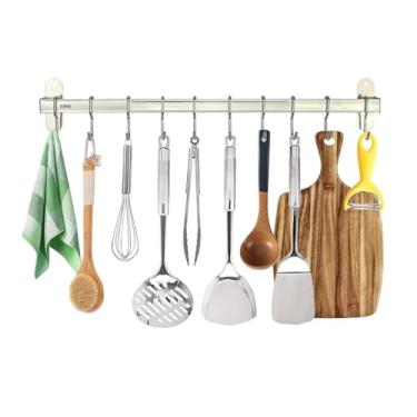 Imagem de LUMAI Suporte de Parede de Cozinha 50cm, 10 Ganchos Trilho, Inox 304