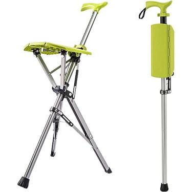 Imagem de Combinação de assento de cana dobrável - capacidade de 400 libras, banco de cana portátil prático com logotipo, bengala alta de altura ajustável para idosos - alumínio grosso, unissex, verde