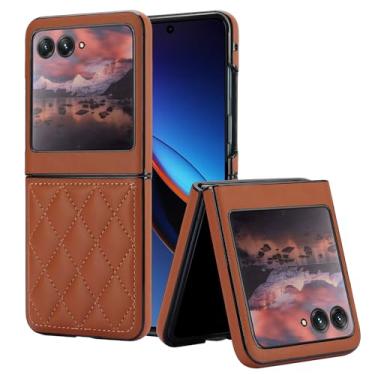Imagem de Capa para celular Motorola Razr 40 Ultra, couro macio com padrão luxuoso, antichoque, fina, estilo moderno (marrom)
