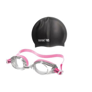 Imagem de KIT Oculos De Natação Classic Speedo Rosa com touca