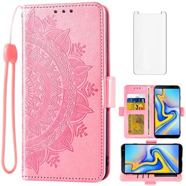Imagem de Compatível com Samsung Galaxy J6 Plus 2018 capa carteira de vidro temperado protetor de tela suporte para cartão flip capa de celular para Gaxaly J6 Prime Glaxay J6+ J6Plus SM J610G J610M ouro rosa