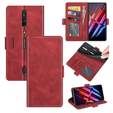 Imagem de Capa para ZTE Nubia Redmagic 6 Pro, carteira de couro PU premium estilo livro ímã capa de telefone flip dobrável com compartimentos para cartão para ZTE Nubia Red Magic 6 capa de telefone (vermelha)