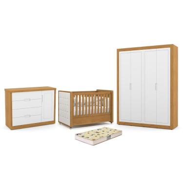 Imagem de Dormitório Tutto New 4 Portas, Cômoda 1 Porta e Berço com Capitonê e Colchão Supreme - Matic Móveis