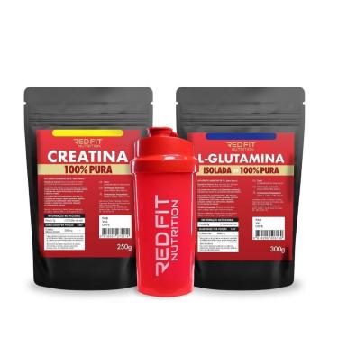 Imagem de Kit Suplemento Red Fit Nutrition 100% Puro Importado Creatina 250g L-Glutamina 300g-Unissex