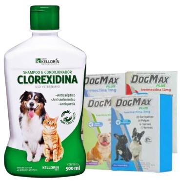 Imagem de Kit tratamento sarna Canina, Micose, Coceira. Dogmax 4 comprimidos 5kg + Shampoo clorexidina (Cães de 31kg a 60kg)