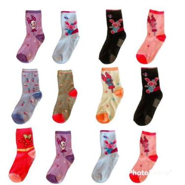 Imagem de Kit 12 Pares de Meia Infantil Menina Cano Longo 6-8 anos Cores e Estam