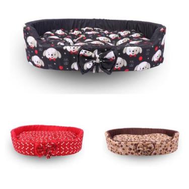 Imagem de Caminha Oval Para Pet Médio Porte Estampadas Preto 60cm x 50cm Imperme