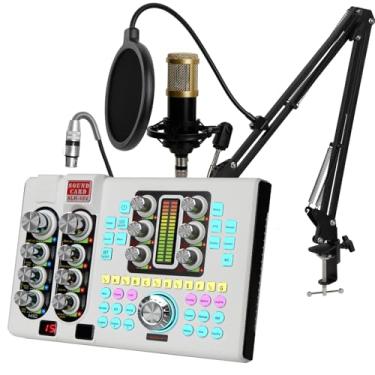 Imagem de hosabely Mixer de áudio com kit de microfone XLR para transmissão ao vivo, podcasts, gravação, jogos, PC, guitarra (branco)