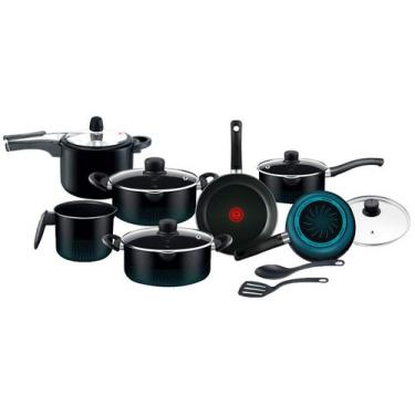 Imagem de Jogo de Panelas Rochedo Antiaderente de Alumínio Preto e Azul 9 Peças 