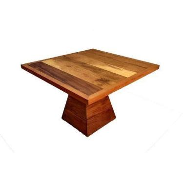 Imagem de Mesa Quadrada com Base Triangular de Madeira Maciça Maquinada e Envern