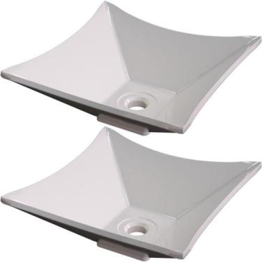 Imagem de Kit 02 Cubas de Apoio Quadrada Lux Para Banheiro Lavabo C01 L30 Bege -