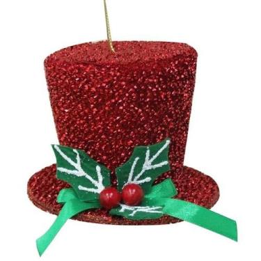 Imagem de Enfeite de Natal Cartola Vermelha Para Arvore Natal 09cm - Zona Livre