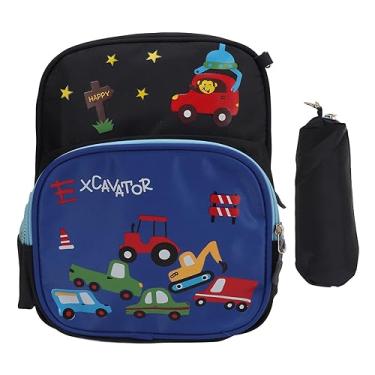 Imagem de Mochila Infantil Leve para Carro de Desenho Animado, Bolsa Escolar de Náilon para Meninos e Meninas, Alça de Ombro Ajustável, Compartimento Grande, Bolso Frontal