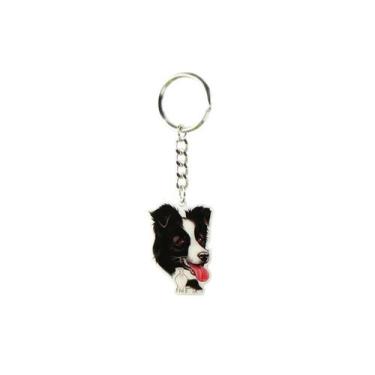 Imagem de Chaveiro Heads De Metal - Border Collie Preto E Banco - The Heads