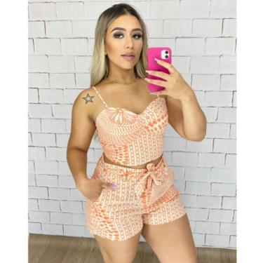 Imagem de Conjunto Feminino Shorts e Cropped em Linho - TCHUCA MODAS, Laranja, P