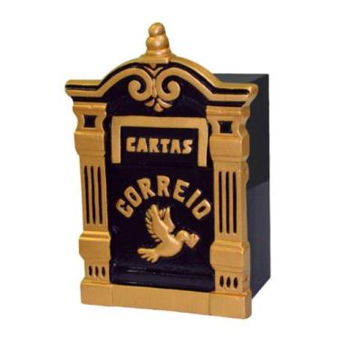 Imagem de Caixa Correio Para Cartas Diamantina Ouro Detras 15x23x30cm - Metal Mi