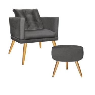 Imagem de Kit Poltrona Com Almofada e Puff Lucia Confort Sala Recepção Escritóri